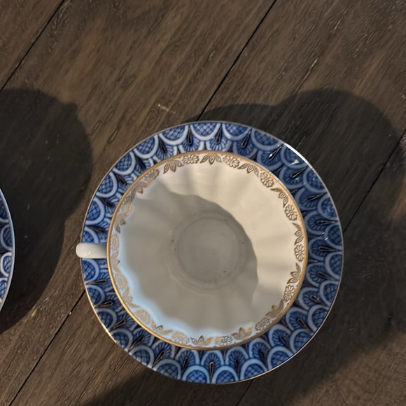 Imperial Lomonosov Porcelain Two Teacups w/Saucers.  Forget-Me-Not 22K Gold. - Picture 8 of 9